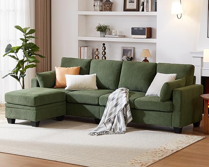 Corduroy Modular Sectional Couch with Ottoman Chaise