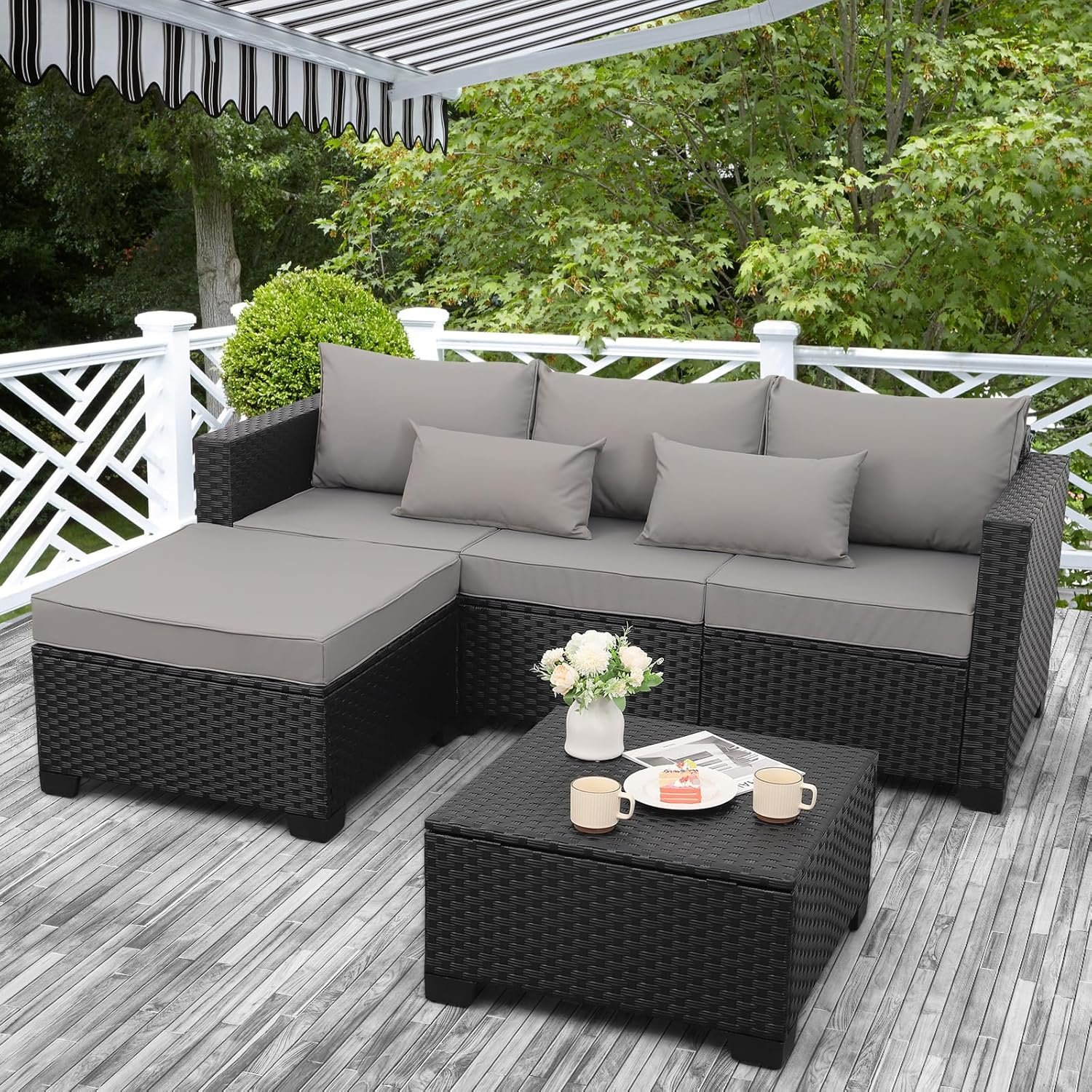 Sectional Wicker Patio Furniture Patio Couch with Ottoman